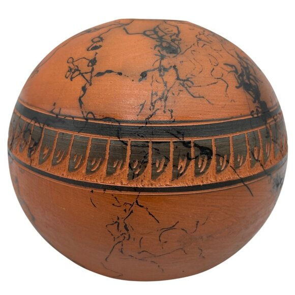 Native American Etched Horse Hair Pottery Vase Signed M Clark Navajo - Picture 6 of 14